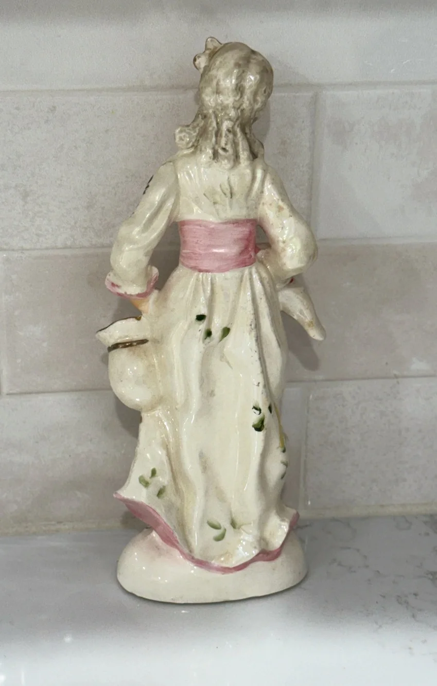 Vintage Porcelain Rococo Courting Couple Figurines Japan Gold Floral Set Regency